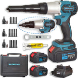 kzalzaci Cordless Rivet/Rivet Nut Gun, 2in1 Rivet Tool for Rivets(1/8'', 5/32'', 3/16") and Rivet Nuts(1/4",5/16",3/8"), Automatic Blind Rivet, 2 Battery Packs kzalzaci