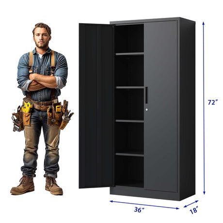 PBOGHLRD 72 Inch Tall Metal Storage Cabinet, Black Garage Tool Steel Locking Cabinet with 4 Adjustable Shelves, File Cabinet for Home Office, PBOGHLRD