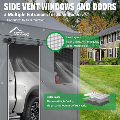 Acepic Carport 10x20ft Heavy Duty Carport Features Roll-up Windows & Doors, Portable Garage with UV Resistant Waterproof All-Season Tarp for Car Acepic