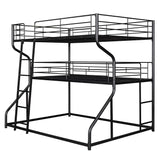 Jintop Full XL Over Twin XL Over Queen Size Triple Bunk Bed ith Long and Short Ladder,Metal Loft Bed Frame,w/Safety Guardrail,for Kids Bedroom,Student Dorms,Guest Rooms,Black Jintop