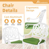 W WARMHOL 5-Piece Outdoor Patio Dining Set, All-Weather Cast Aluminum Patio Furniture Set for Backyard Garden Deck with 4 Chairs, 4 Cushions and 35.4” Round Table, 2.2" Umbrella Hole, White W WARMHOL