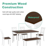 Harper & Bright Designs 6-Piece Dining Set with Bench, Farmhouse Rustic Kitchen Table Set with Wood Table, Bench and 4 Cross Back Dining Chairs, White+Cherry Harper & Bright Designs