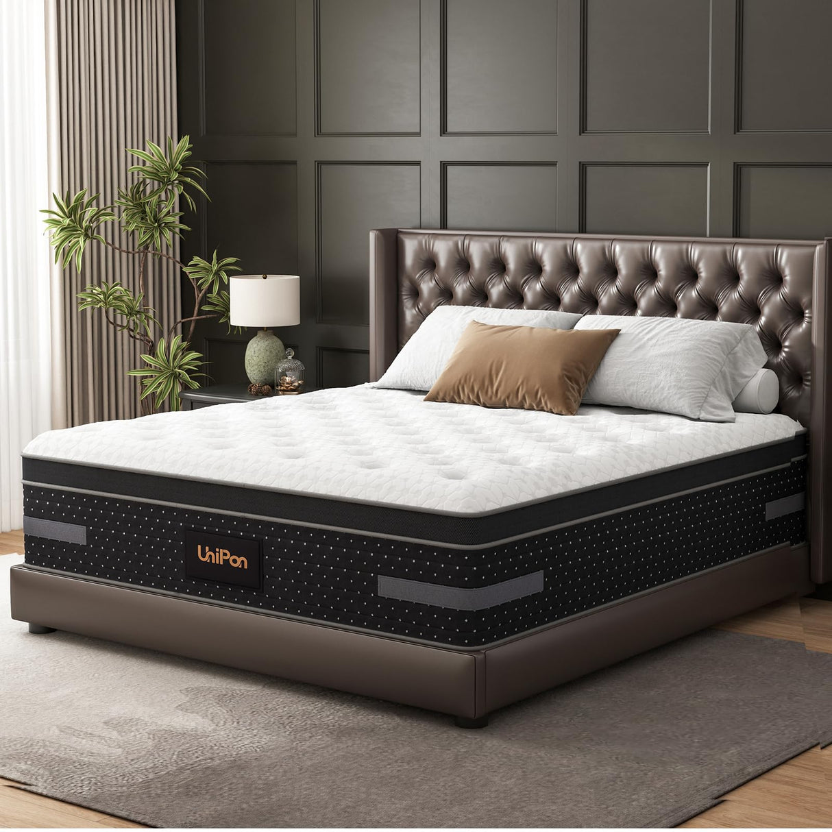 Queen Mattress, 14 Inch Hybrid Mattresses Medium Firm with Extra Lumbar & Shoulder Support, Motion-Isolation Bed in a Box for Pain Relief Deep Sleep Fiberglass Free - No Odor 365 Night Trial UniPon