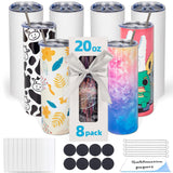 UIRZOTN 8 Pack 20 OZ Sublimation Tumbler Blanks Skinny Straight in Bulk, Stainless Steel Insulated Sublimation Tumbler with Polymer Coating for Heat Transfer, With Lid, Straw, ribbon, Gift Box UIRZOTN