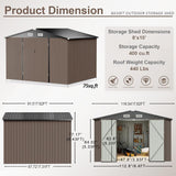 Aoxun Outdoor Storage Shed, 7.6 x 9.7 FT, Garbage Can, Outdoor Metal Shed for Tool, Garden, Bike, Placed in Patio, Garden Brown Base Included Aoxun