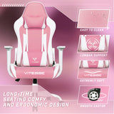 PUKAMI Pink Cute Kawaii Gaming Chair for Girl Ergonomic Desk Racing Office Adjustable High Back Game Swivel Leather Chair with Lumbar Support and Headrest WoodArtSupply