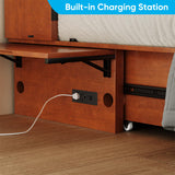 PUREMIND Queen Murphy Bed Cabinet - Solid Wood - Hideaway Chest Bed Frame with Storage Drawers, USB Charging Ports - Space Saving Wallbed for Bedroom, Guest Room, No Mattress Included (Cherry) PUREMIND