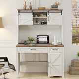 Farmhouse 47" Executive Desk, Computer Desk with 2 Drawers and Storage Cabinet, Home Office Desk with Hutch and Charging Station, Workspace for Work and Study.Brown Vabches
