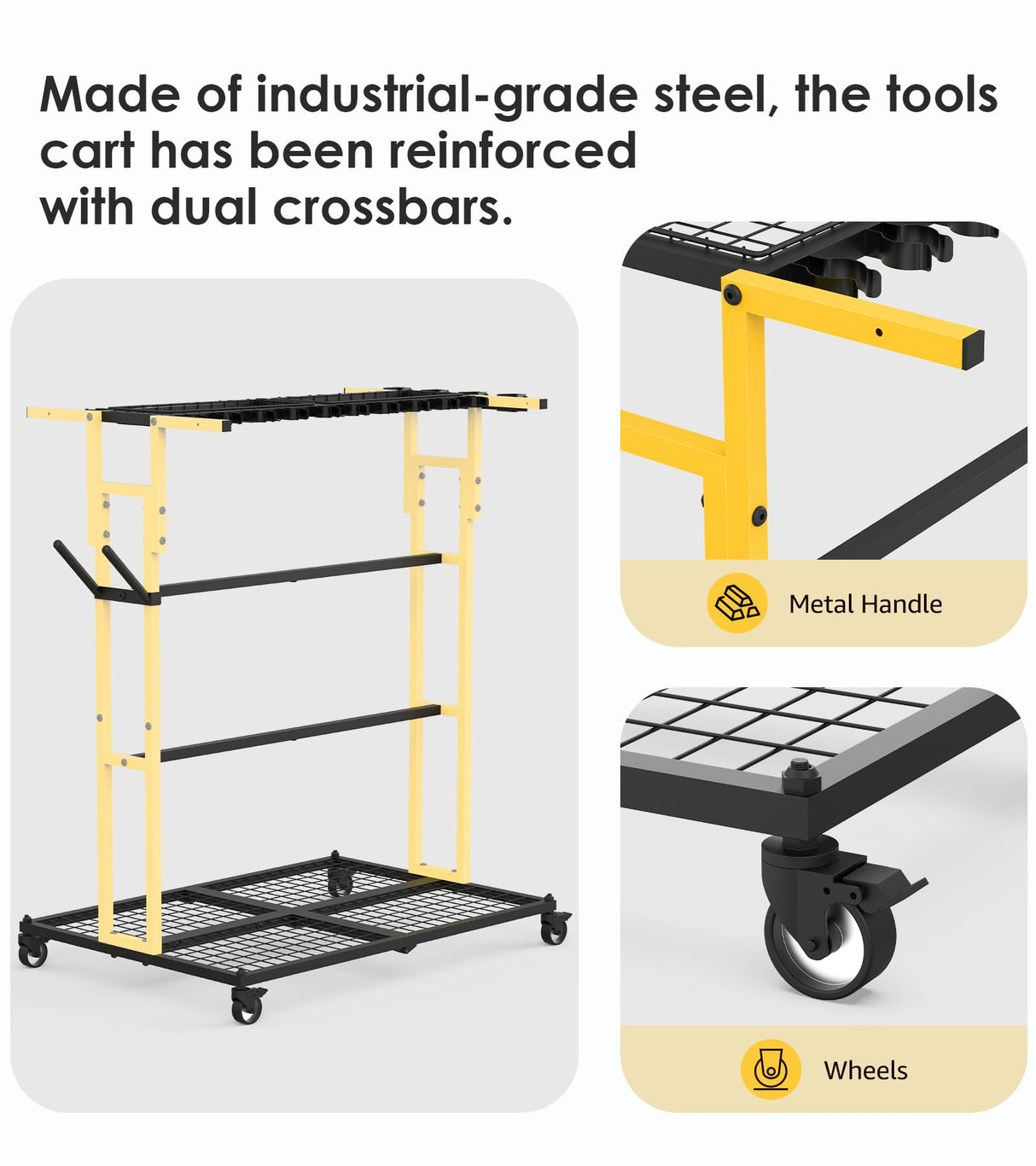 CCCEI Garage Organization with Wheels, Outdoor Gargen Yard Shed Tools Organizer Cart, Home Storage for Cleaning Supplies Organizer, Broom Holder, for Shovel and Rake, Long Farming and Farming Tools. CCCEI