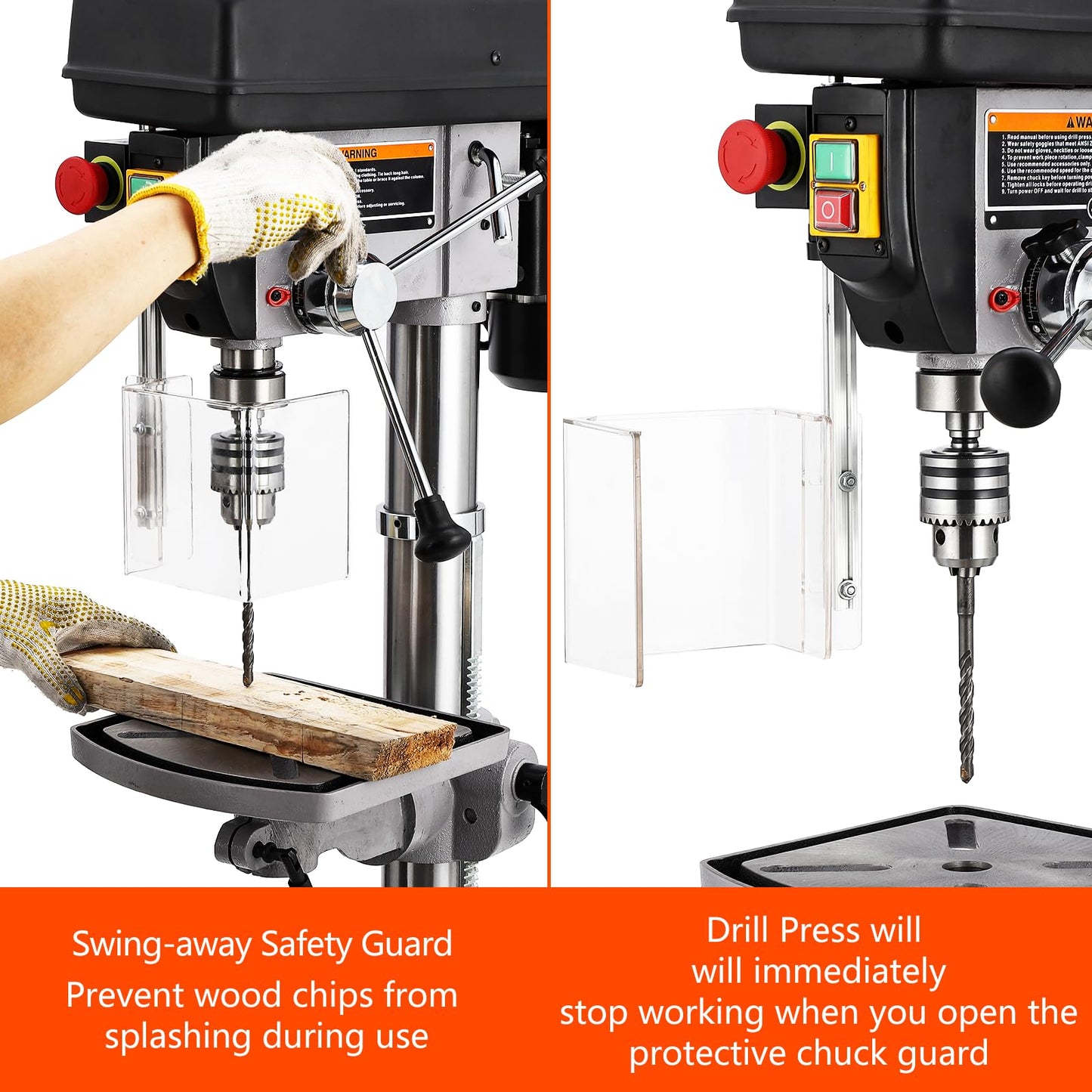 GarveeTech 13 in Benchtop Drill Press, 7.5 Amp 120V Pure Copper Motor with Swing-away Safety Guard, 288-3084 RPM Variable Speed, 0-45°Tilting Worktable, Tabletop Drilling Machine for Wood Met - WoodArtSupply