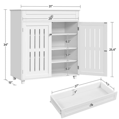 Yaheetech Shoe Cabinet, 4-Tier Shoe Storage Cabinet with Drawer & Adjustable Shelves, Wooden Shoe Rack Organizer with Louvered Doors for Entryway, Hallway, Bedroom, Closet, Living Room, White - WoodArtSupply