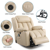 PARKOL Power Lift Recliner Chair for Elderly Breathable Leather Recliner Chair with Massage and Heat,2 Cup Holders,Electric Stand Assist,USB Ports,Gifts for Family (Beige) PARKOL