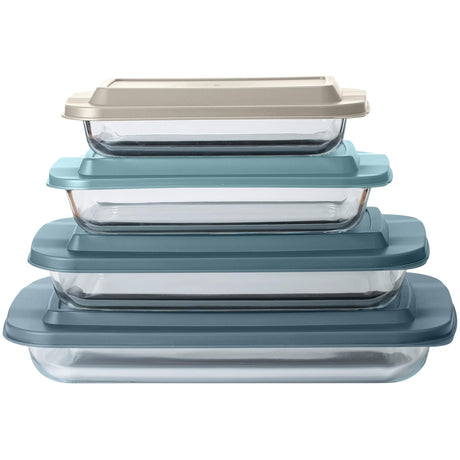 COOK WITH COLOR 8 PC. Glass Baking Dish Set with Lids - Deep Casserole Dish, Glass Food Container, Oven, Freezer and Microwave Safe, Clear Container, Blue COOK WITH COLOR