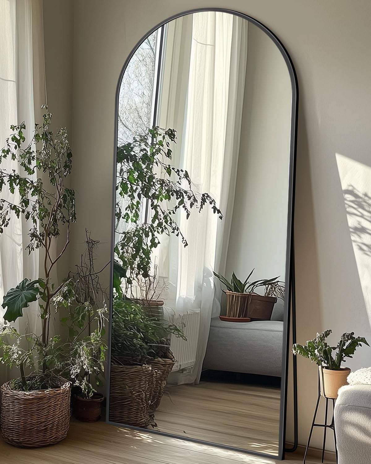 Full Length Mirror with Stand, 58"x18" Arched Full Body Mirror, Large Stand Up Mirror, Aluminum Frame Floor Standing Mirror, Freestanding Hanging Leaning Mounted for Bedroom Living Room Entryway Black Coomily
