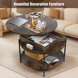 Mmucco 35.43" Round Lift Top Coffee Table with 2-Tier Storage, Circle Storage Coffee Tables with LED Light for Living Room,Round Storage Coffee Table for Home Office Mmucco