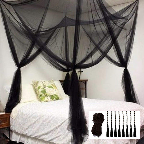 Comtelek Elegant Bed Canopy Mosquito Net Set, Four Corner Post Curtains, Stick Hook &Profession Rope, Screen Netting, Full/Queen/King/Black Comtelek