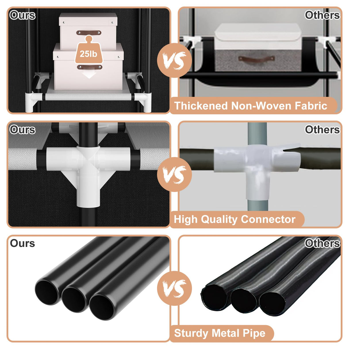 VTRIN Portable Closet, Large Capacity Portable Wardrobe with 2 Hanging Rods and 8 Storage Shelves, Sturdy Free Standing Closet Wardrobe for Hanging Clothes with Side Pockets, Black VTRIN