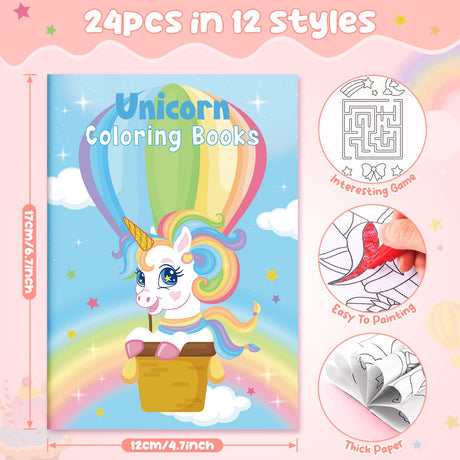BenLouis 24 Pcs Unicorn Mini Coloring Books Kids Rainbow Party Favors Small Activity Books Bulk for Kids Unicorn Birthday Goodie Bags Stuffers Return Gifts Classroom Travel BenLouis