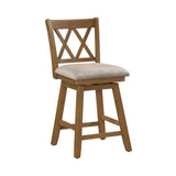 Home Brookline Swivel Bar Stool Chair with 360° Turn Mechanism, Rustic Farmhouse Stools for Kitchen Counter with Cushion, 24" Seat Height, Medium Oak Wood Finish with Beige Cushion Home 2 Office