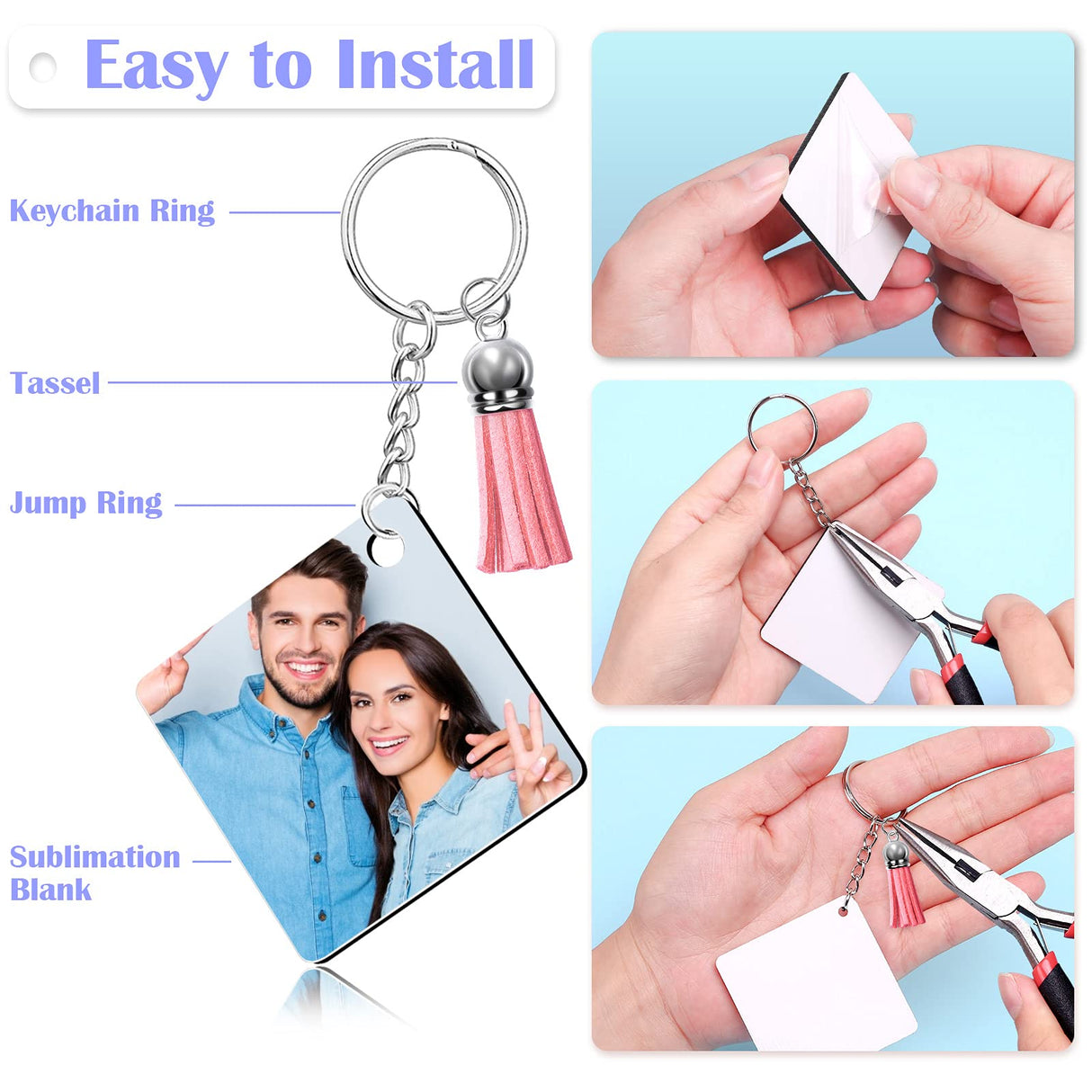 Modacraft Sublimation Keychain Blanks, 80Pcs Sublimation Keychain Making Kit with Square Heat Transfer Blanks, Tassels, Keychain Rings, Jump Rings for Keychain Project Thanksgiving Christmas Gift Modacraft