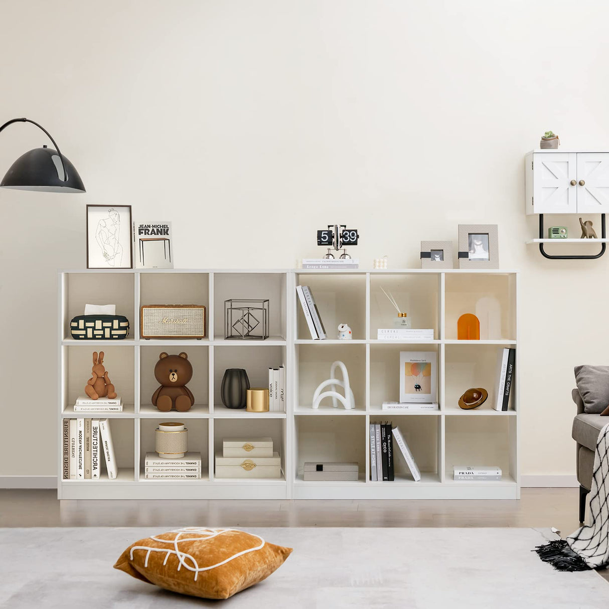 Giantex 9-Cube White Bookcase - Modern 4-Tier Freestanding Storage Organizer with Anti-Tipping Kit Giantex