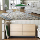 IWDOO 35.4" Square Folding Card Table, Mahjong Table with Green Felt，Chip Trays and Cup Holders, Portable Domino Tables for 4 Players, Card Game Tables for Mahjong Poker Domino Game IWDOO