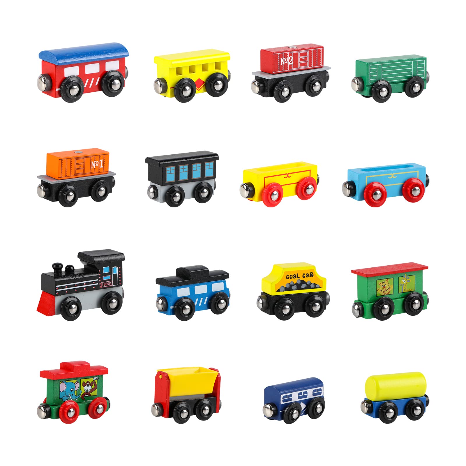 Wondertoys 16 Piece Magnetic Wooden Train Set for Toddlers - Includes Storage Bag and Track Accessories - WoodArtSupply