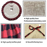AISENO 48 Inch Christmas Tree Skirt Linen Burlap Buffalo Plaid Edge Decoration for Merry Christmas Party Red and Black Buffalo Christmas Tree Skirt Decorations AISENO