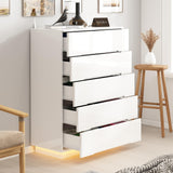 Homsee Tall 5 Drawer Dresser with LED Light, Modern Storage Dresser Chest of Drawers with High Gloss Surface for Bedroom, White (31.5”W x 15.7”D x 42.6”H) Homsee
