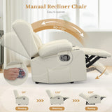 IROSTAE Recliner Chair for Adults, Oversized PU Leather Manual Pull Tab Reclining Chair with Cup Holders, Minimalist Style Single Sofa for Living Room, RV (Ivory White) IROSTAE