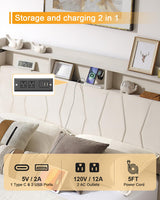 LegacyAmerhome Queen Bed Frame, Velvet Upholstered LED Platform Bed with Headboard Storage, Queen Bed Built-in Charging Station with 4 Drawers, Wood Slat Support, No Box Spring Needed, Beige LegacyAmerhome