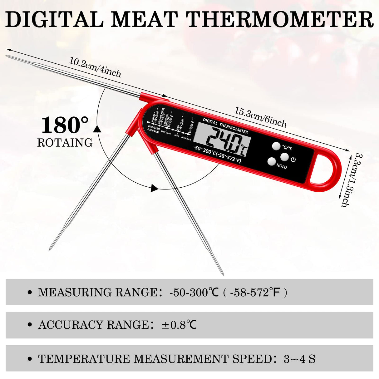 Xuhal 6 Pieces Digital Food Thermometer for Grill Cooking Instant Read Meat Thanksgiving Day Kitchen BBQ Waterproof Thermometer with Foldable Probe Magnet Calibration Turkey Outdoor Fry Xuhal