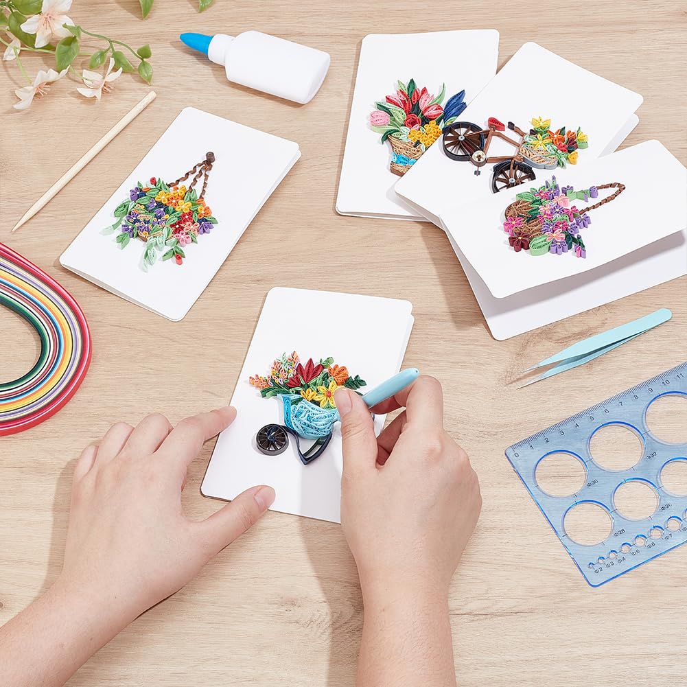 WEBEEDY 20 Sets Paper Quilling Kit for Adult Beginner DIY Flower Basket Themes Quilling Blank Card Kit 5 Styles Flower Basket Greeting Card Making Kit with Instruction for Birthday Halloween Christmas WEBEEDY