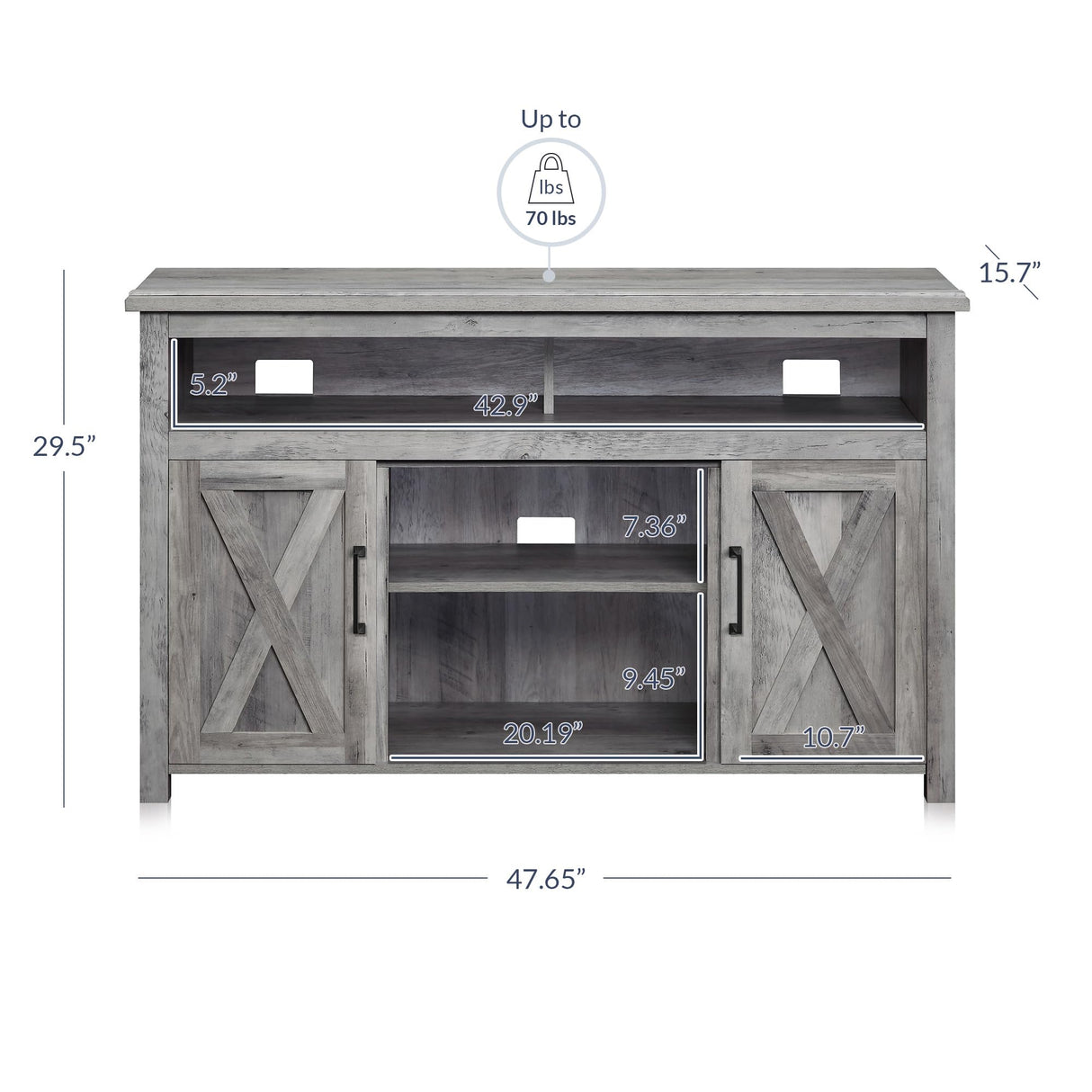 BELLEZE Modern 48 Inch Barn Door Wood TV Stand & Media Entertainment Center Console Table for TVs up to 50 Inches with Two Open Shelves and Cabinets - Corin (Gray Wash) BELLEZE