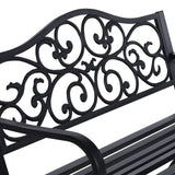 Sophia & William 50" Outdoor Garden Bench Patio Park Bench, Cast Iron Metal Frame Furniture with Floral Design Backrest for Porch Yard Lawn Deck, Black Sophia & William