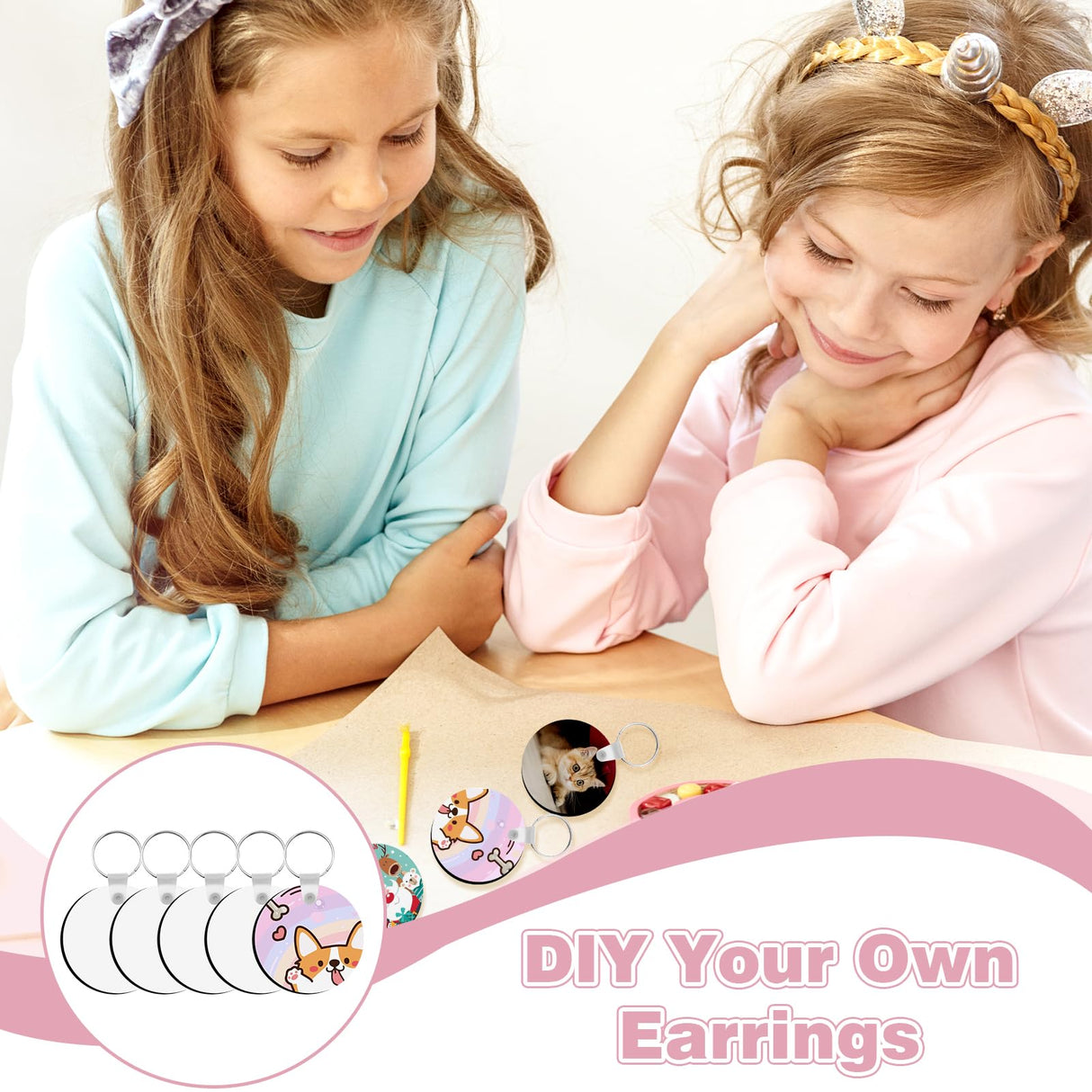 SPOKKI 180 Pieces Sublimation Keychain Blanks Bulk, Double Side Heat Transfer Sublimation Ornament Blanks Blanks, 60 Sets Keychain Rings and Jump Rings for DIY Keychain Crafting (Round) SPOKKI