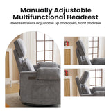 Oversized Power Recliner Chair Swivel Glider with Adjustable Headrest, Swivel Rocking Recliner Chair for Adults, 26" Extra Wide Glider Nursery Chair with Overstuffed Armrest, USB Ports, Grey RUTOX