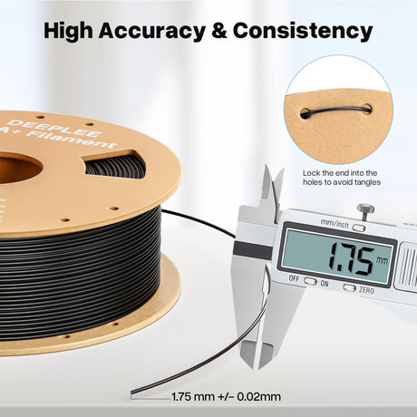 DEEPLEE PLA+ 1.75mm 3D Printer Filament, PLA Plus with Dimensional Accuracy +/- 0.02mm, Higher Strength and Toughness, Neatly Wound, No Clogging, Fits for Most FDM 3D Printers, 1KG Black Deeplee