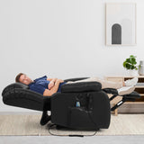 MAEVIS Power Recliner Chair, Lay Flat Sleeping Lift Chairs Recliner for Elderly with Heat and Massage,Comfy Real Breathable Leather Recliners with Dual OKIN Motor for Living Room (Black) MAEVIS