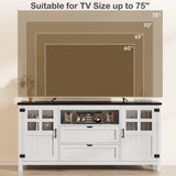 Vividwood Farmhouse TV Stand for 65 70 75 Inch TVs, Entertainment Center with Adjustable Shelves, 2 Barn Doors and Drawers, Storage Media Cabinet for Living Room or Bedroom-White Vividwood