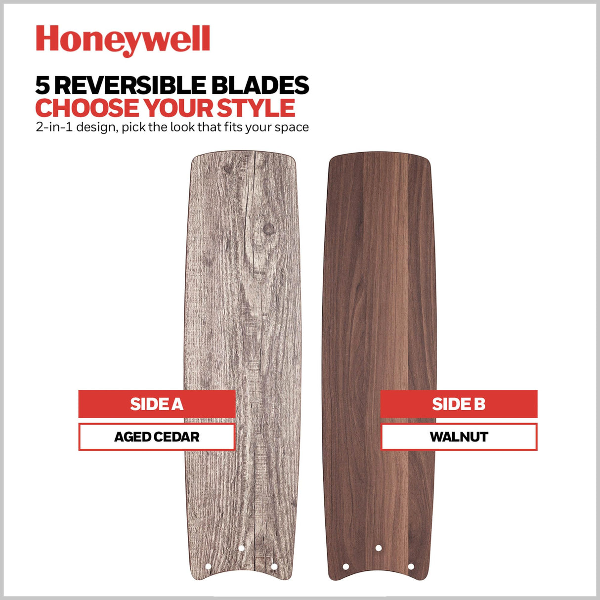 Honeywell Ceiling Fans Foxhaven Farmhouse 52 Inch Ceiling Fan with Light, Outdoor Fan/Indoor Dual-Mount LED Ceiling Fan, 5 Blades, Gray Cedar and Walnut Blade Finish Options, Matte Black (51631-01) Honeywell Ceiling Fans