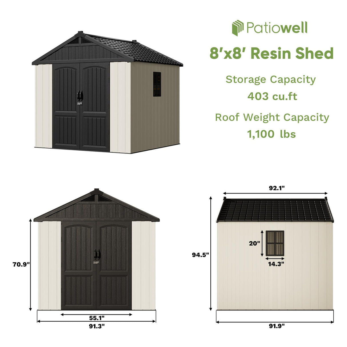 Patiowell 8 x 8 FT Plastic Outdoor Storage Shed with Floor, Resin Shed with Window and Lockable Door for Garden, Backyard, Tool Storage Use, Easy to Install in Beige (Kick-it Shed) Patiowell