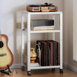 Kalrin Small Side Table, 3 Tier Moveable Small End Table, Record Player Stand with Records Shelf, Tall Nightstand for Bedroom, Living Room, Sofa, Office, Bathroom (Pure White) Kalrin