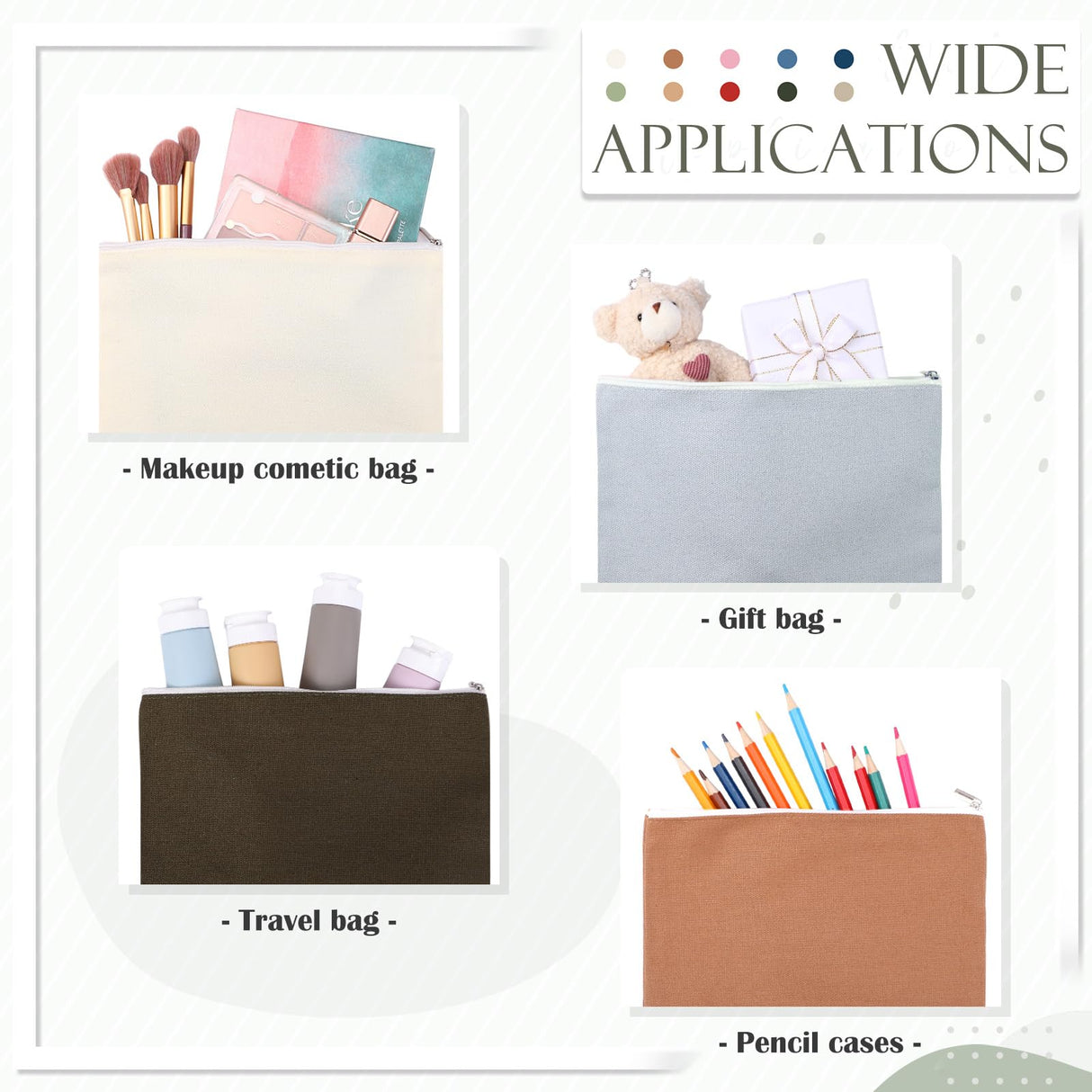 Reginary 10 Pack Canvas Makeup Bags Bulk for Women Multi Color Cosmetics Bag Travel Toiletry Bag Pencil Pouch Multiple Blank Makeup Bags with Zipper Mom Gift for Christmas(Macaron Color) Reginary