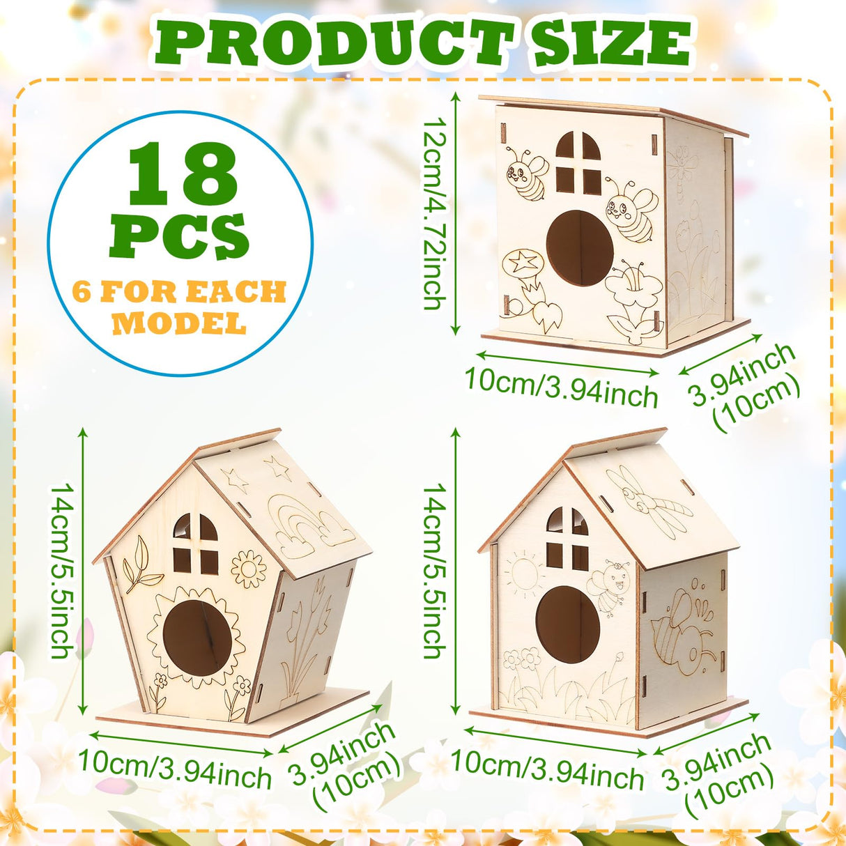 Qunclay 18pcs DIY Birdhouse Kit to Build and Paint Unfinished Wooden Bird House Wood Arts Craft with Colorful Painting Pens DIY Craft Project Kits for Spring Summer Party Favors Qunclay