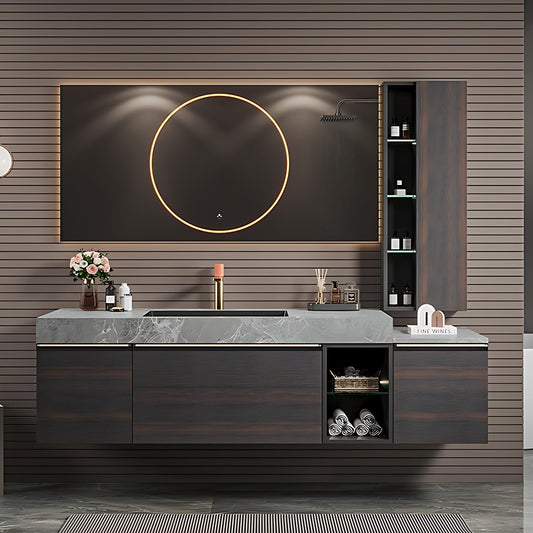 ZGNBSD Bathroom Vanity with Sink- Solid Wood Bathroom Vanity Include Smart LED Defog Mirror ＆ Multi-Cabinet Storage Space, Wall Mounted Bathroom Vanity Cabinet (60'')