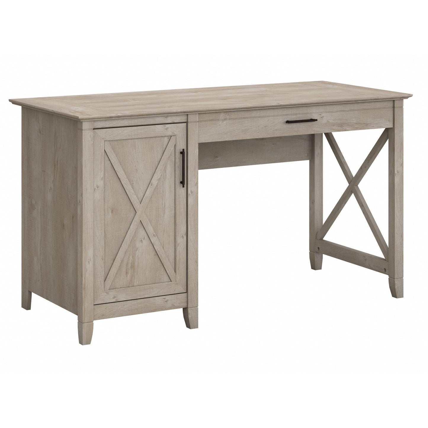 Bush Furniture Key West Computer Desk with Storage | Farmhouse PC Table for Home Office in Washed Gray | 54W x 24D - WoodArtSupply