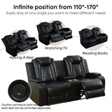 Caberryne Leather Recliner Sofa Set with LED Lights,Power Reclining Sofa and Loveseat Set with USB Port/Cup Holder for Living Room/House/Home Theater(2 Piece Set,Black) Caberryne