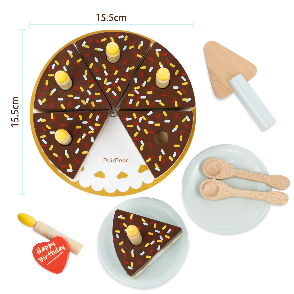 PairPear Birthday Party Cake Playset for Kids,Wooden Toys Play Food PairPear