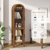 Lxsxlome 64.17 in Tall Arched Display Cabinet with Acrylic Glass Doors 5-Tier Kitchen Pantry Storage Cabinets Modern Wood Curio Cabinet Bookcase for Living Dining Room (Walnut, 16.92‘’W) Lxsxlome